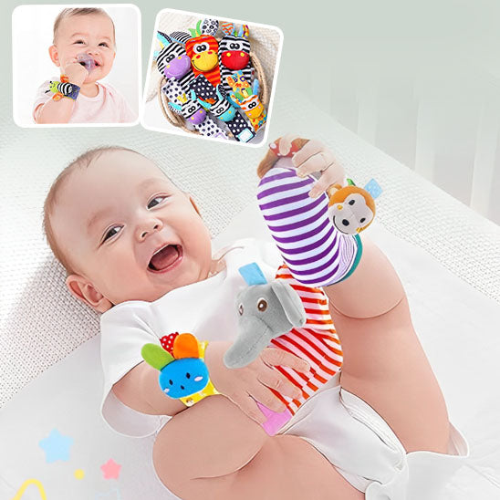 jouet-pour-bebe-hochet-chaussette-et-bracelet-multicouleur